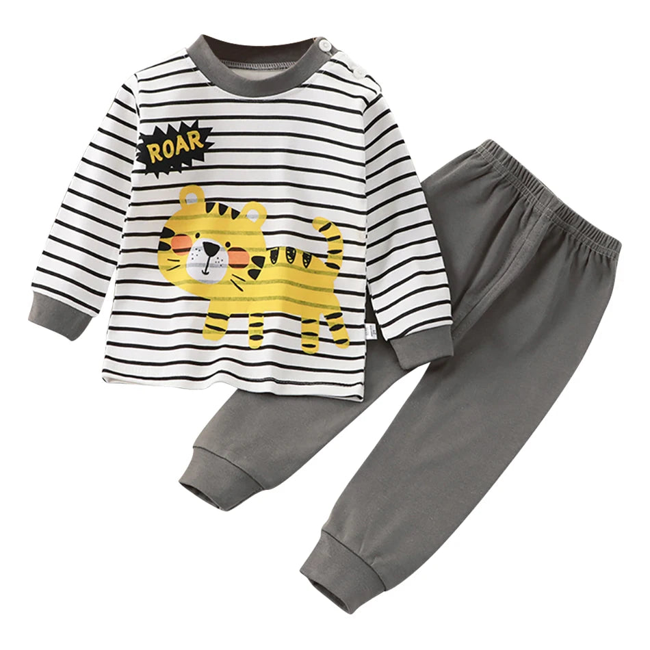 Uniro børnepyjamas – Unisex sæt med print til efterår og indendørs brug