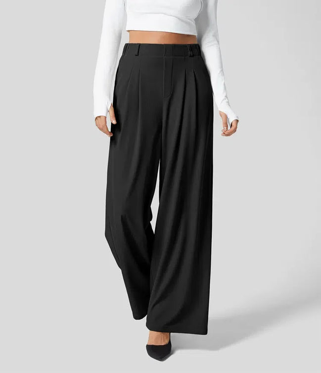 Checklina damebukser – ternede bukser med vide ben og elastisk talje