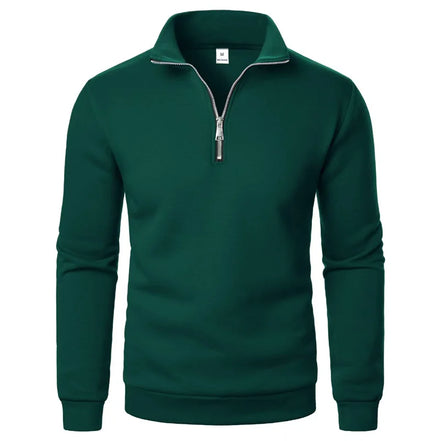 Herre sweatshirt med halv lynlås og høj krave – Velrano