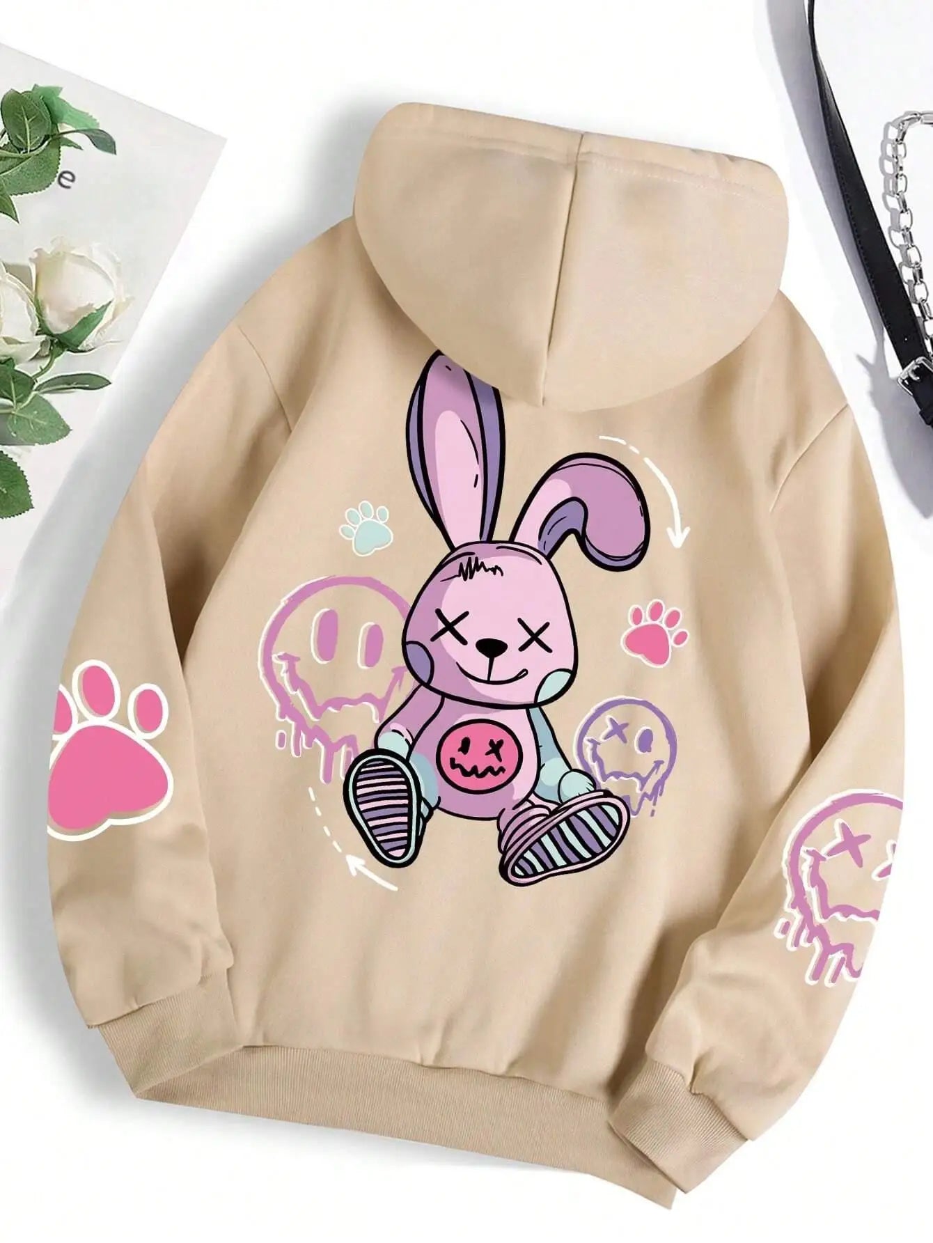 Unisex hættetrøje med moderne print – blød fleece sweatshirt