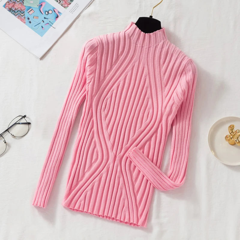 Norevet højhalset striktrøje – Slim fit pullover med ribdetaljer (One Size)