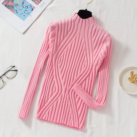 Norevet højhalset striktrøje – Slim fit pullover med ribdetaljer (One Size)