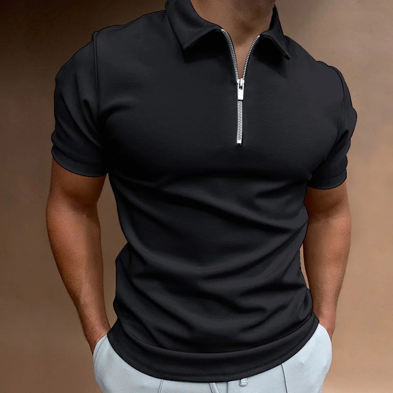 Virello Poloshirt med Half-Zip og Korte Ærmer Slim Fit