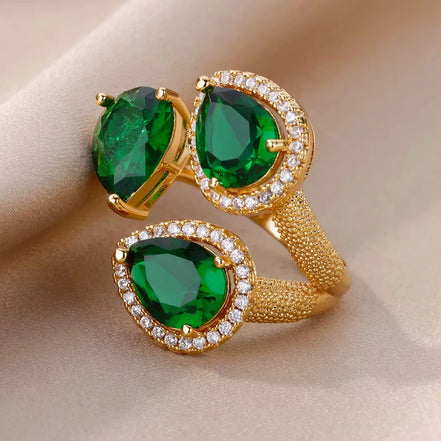 Verlina ring – Justerbar ring i rustfrit stål med grøn zirkon og oval form