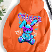 Trendy hættetrøje med kaninprint til kvinder – blød fleecepullover med afslappet pasform
