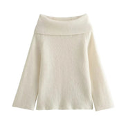 Vandara off-shoulder strikbluse til kvinder – langærmet pullover i kraftig strik