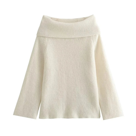 Vandara off-shoulder strikbluse til kvinder – langærmet pullover i kraftig strik
