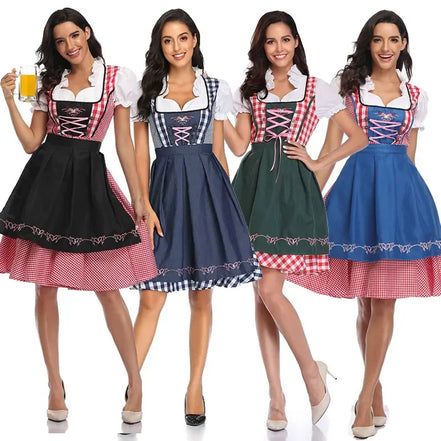Dirndlové šaty so šnurovacím živôtikom a zladenou zásterou na Oktoberfest – Evelora