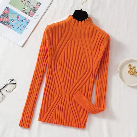 Norevet højhalset striktrøje – Slim fit pullover med ribdetaljer (One Size)