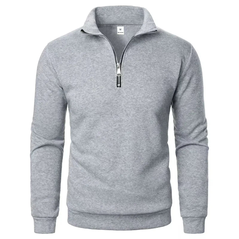 Herre sweatshirt med halv lynlås og høj krave – Velrano