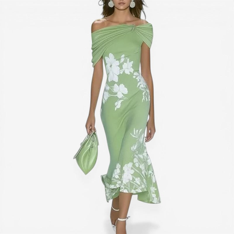 Velmira kjole dame – off shoulder kjole med blomsterprint og slim pasform