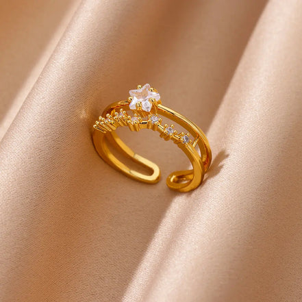 Serava ring – Justerbar rustfri stålrings med zirkon