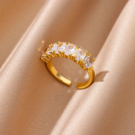 Serava ring – Justerbar rustfri stålrings med zirkon