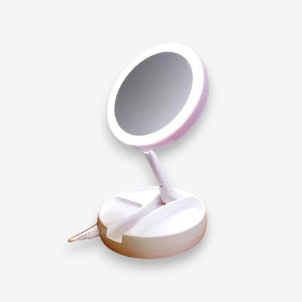 Miravelle rejsespejl – LED spejl med foldbart design og opbevaringsrum