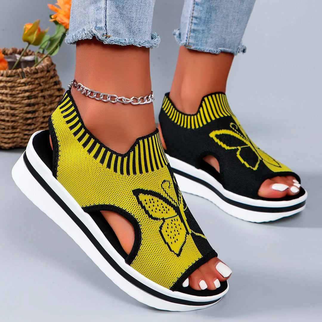 Florysa sandaler – sommerfugleprint, åben tå og ankelrem