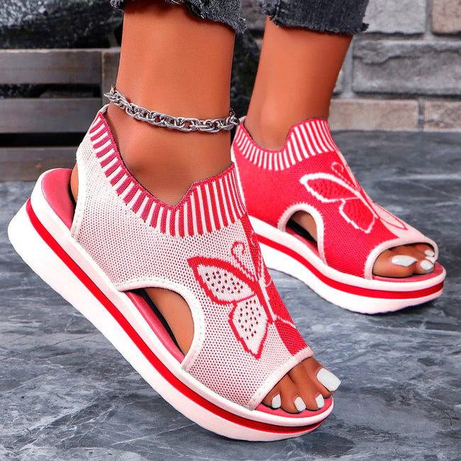 Florysa sandaler – sommerfugleprint, åben tå og ankelrem