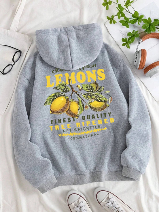 Lemon Hoodie med citronprint