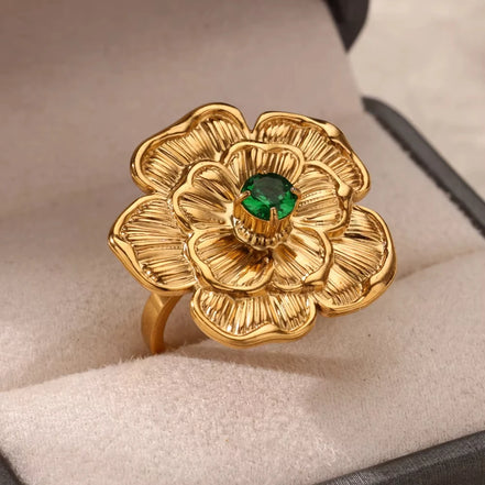 Verlina ring – Justerbar ring i rustfrit stål med grøn zirkon og oval form