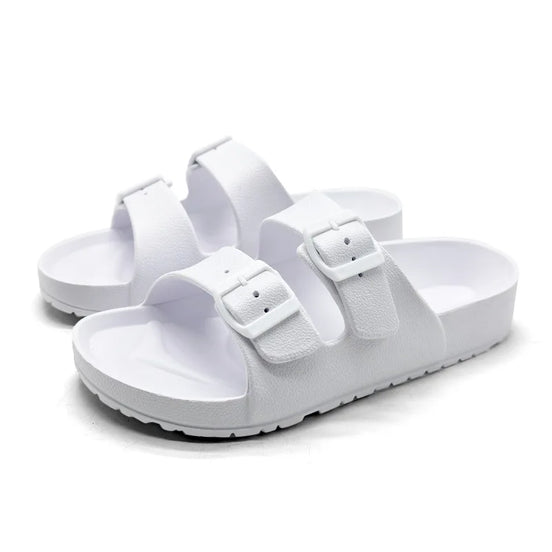 Solmera unisex pantofle s nastavitelnou přezkou a plochou podrážkou