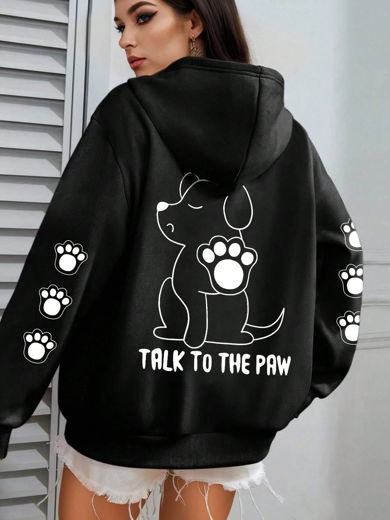 Talk To The Paw hættetrøje – varm fleece unisex trøje med hundeprint