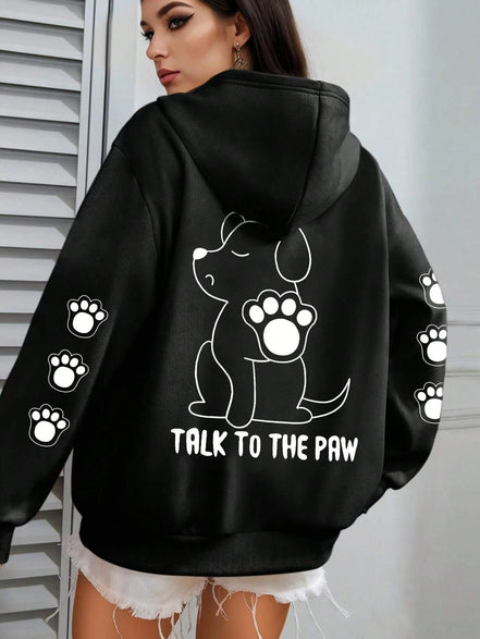 Talk To The Paw hættetrøje – varm fleece unisex trøje med hundeprint