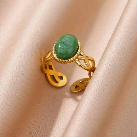 Verlina ring – Justerbar ring i rustfrit stål med grøn zirkon og oval form