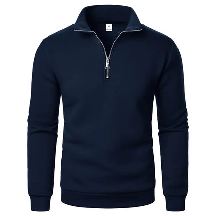 Herre sweatshirt med halv lynlås og høj krave – Velrano