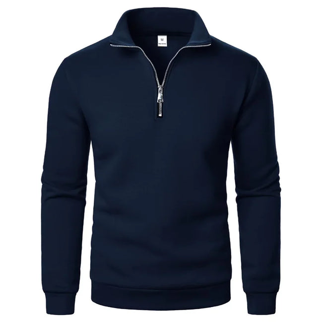 Herre sweatshirt med halv lynlås og høj krave – Velrano
