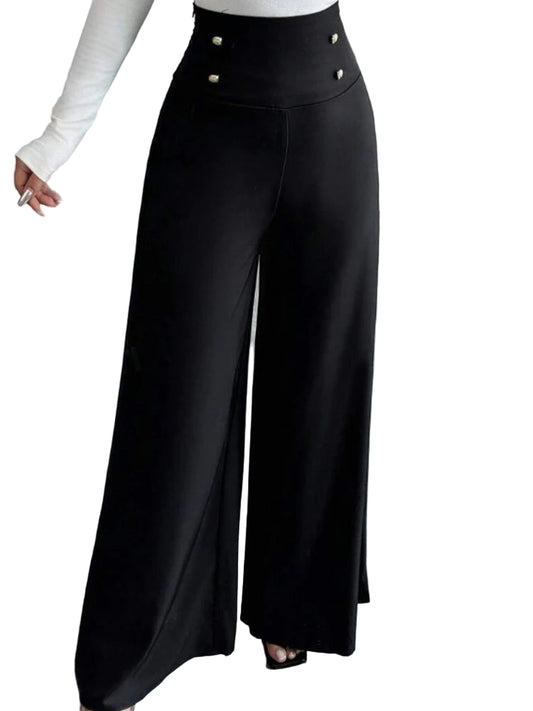 Tirena højtaljede chiffonbukser til kvinder – brede ben og afslappet pasform