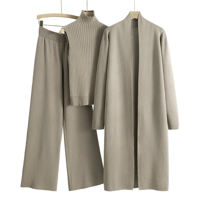 Soreli 3-delt sæt – Strikket cardigan, top og bukser til efterår/vinter