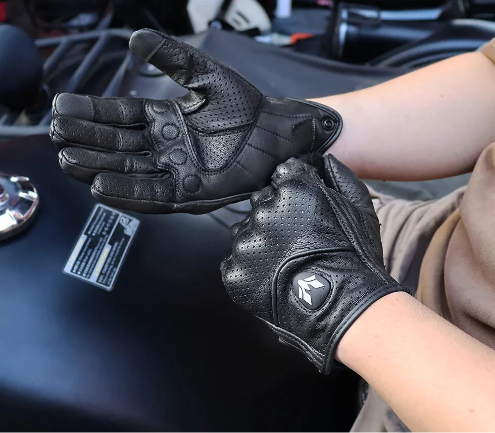 TorqueVex LeatherRide motorcykelhandsker med touchfunktion