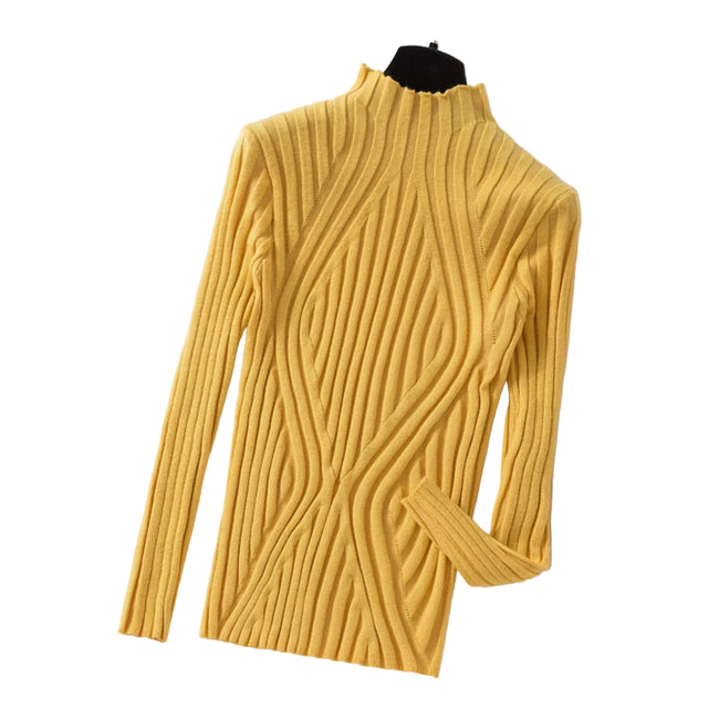 Norevet højhalset striktrøje – Slim fit pullover med ribdetaljer (One Size)