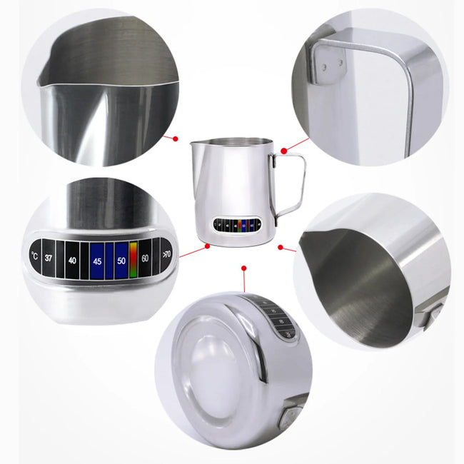Thermavio mælkeskumningskande i rustfrit stål med temperaturindikator