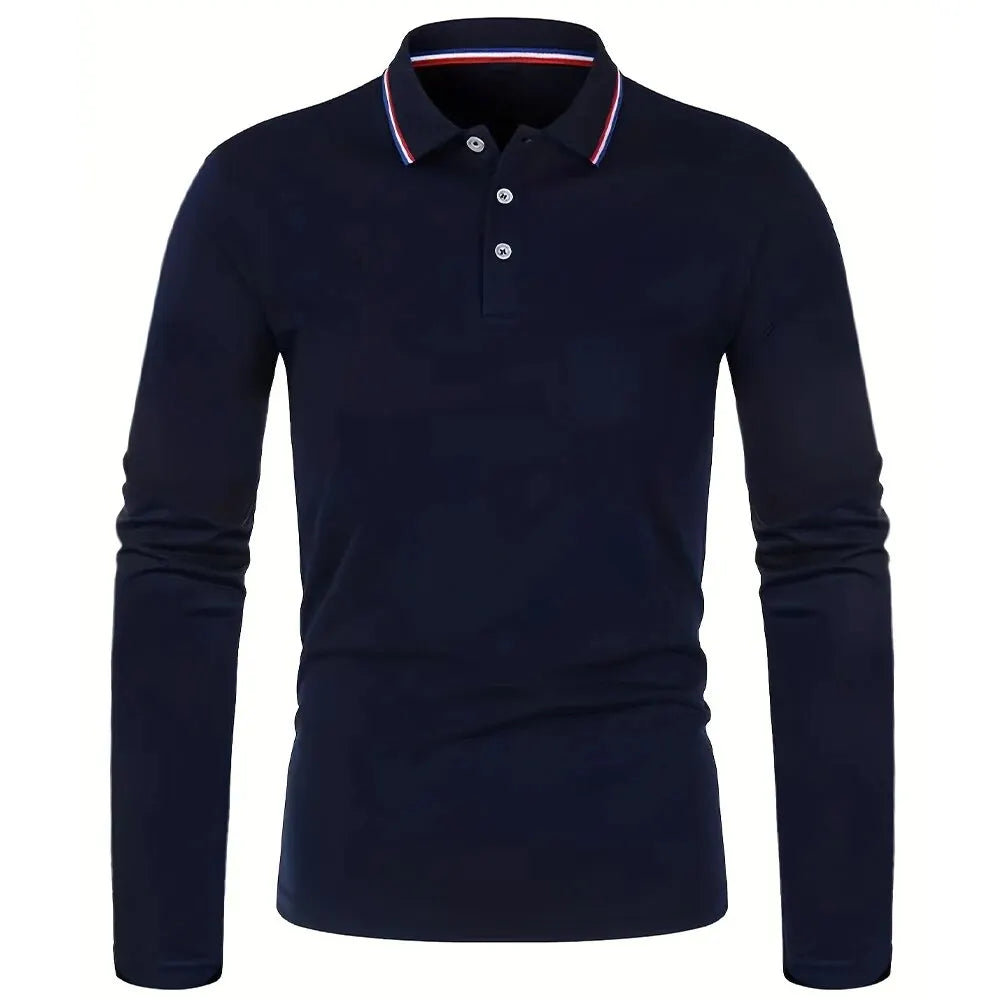 Herre polo med lange ærmer og ensfarvet design – Norvian