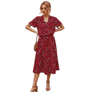 Dame kjole med korte ærmer, justerbar talje og print – afslappet kjole til hverdag og fritid – Velmira