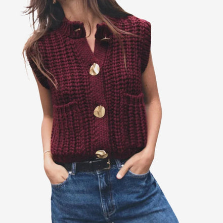 Cavina sleeveless vest med knapper og lommer