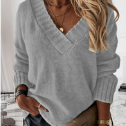 Oversized damepullover med V-hals og lange ærmer – Mirevya