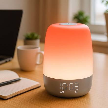 Vækkeur med solopgangssimulering, natlys og digitalt display – Solmora