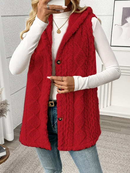 Kalora hættevest i fleece – ærmeløs polyester vest med knapdetalje