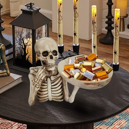 Kostlivec s miskou na sladkosti a halloweensku výzdobu – Mortavia