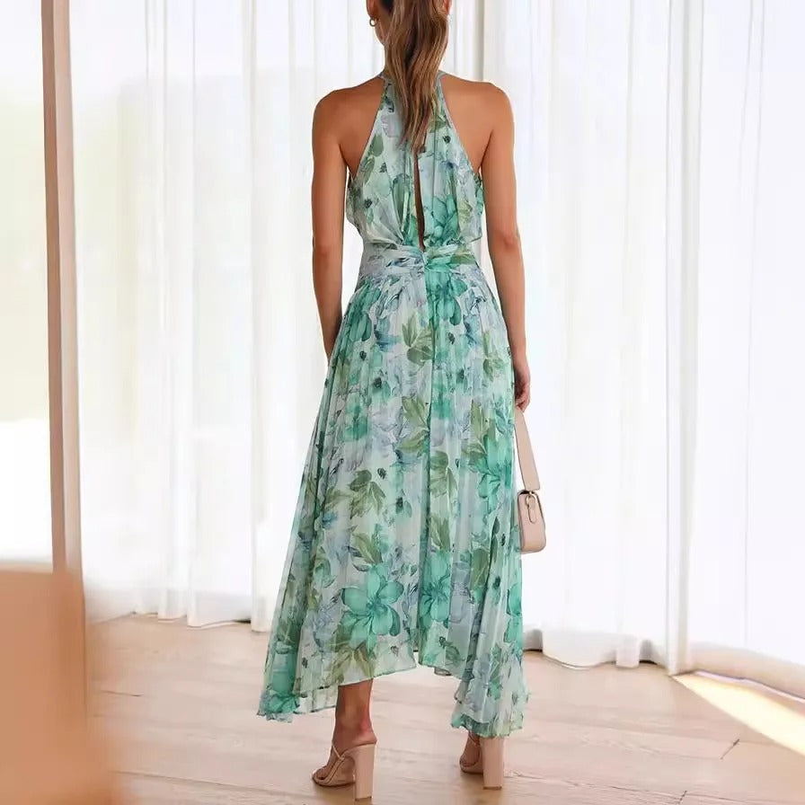 Henrietta dame maxikjole – blomsterkjole med halterneck og ærmeløst design