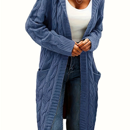 Selinna Hooded Knit Cardigan – Lang hættetrøje-cardigan i strik med lommer