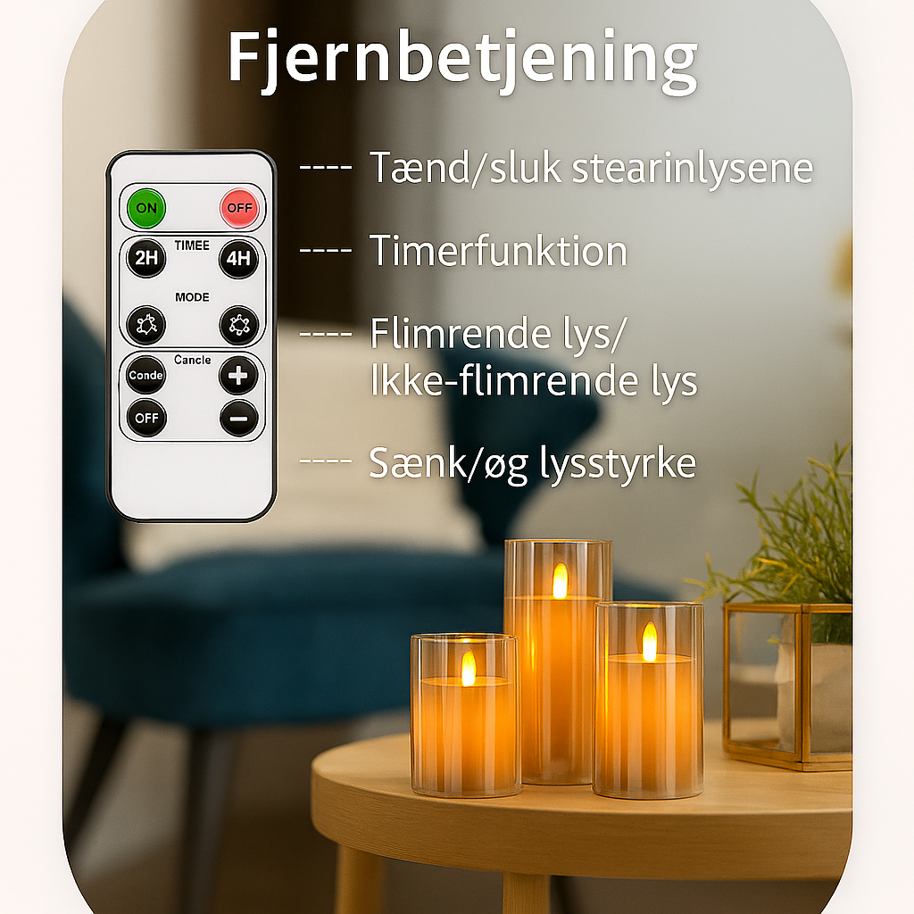Luksus LED-stearinlyssæt – akryl med timer og fjernbetjening
