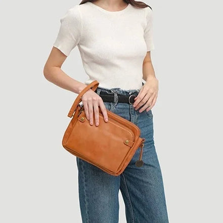 Læder crossbody skuldertaske med justerbar rem – Ravelisse