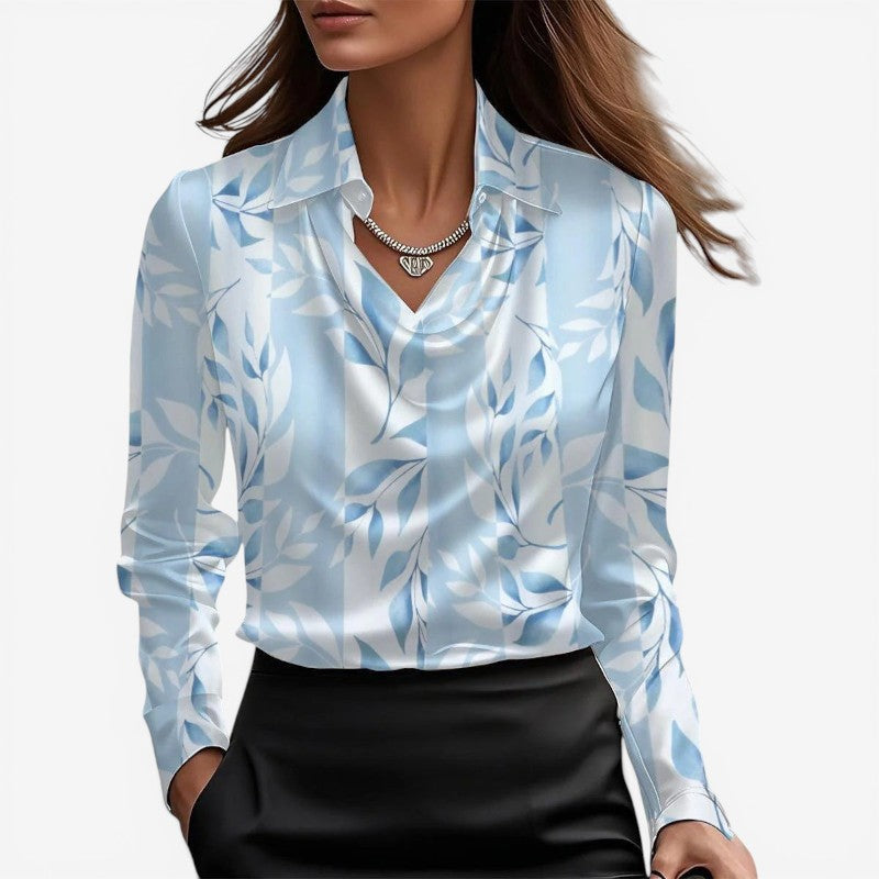 Bluse med høj krave og slim fit pasform – langærmet bluse til hverdag og fritid – Silvéra