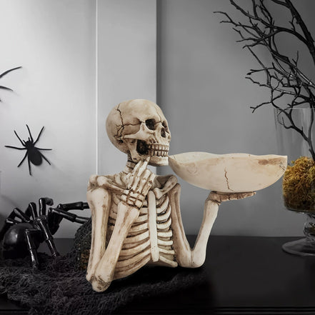 Kostlivec s miskou na sladkosti a halloweensku výzdobu – Mortavia