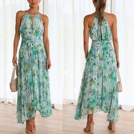 Henrietta dame maxikjole – blomsterkjole med halterneck og ærmeløst design