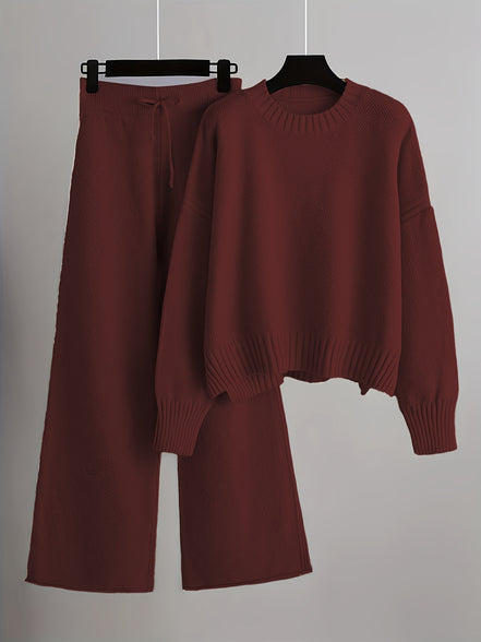 Lunoro To-delt Striksæt – Dame Sweater & Vide Bukser