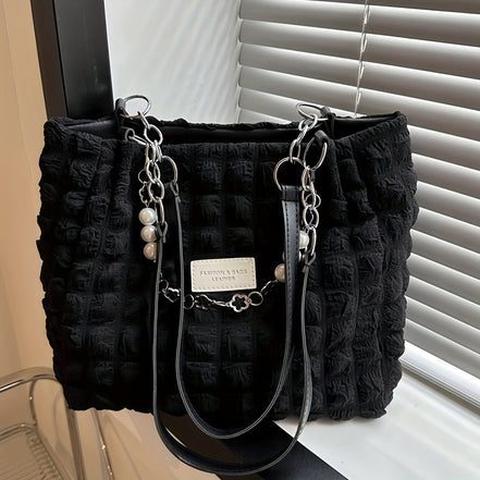Bellevo Plaid Canvas Tote Bag – Ternet Skuldertaske til Kvinder med Lynlås