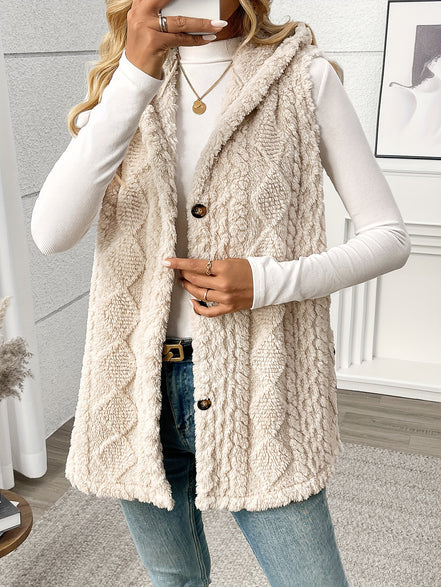 Kalora hættevest i fleece – ærmeløs polyester vest med knapdetalje